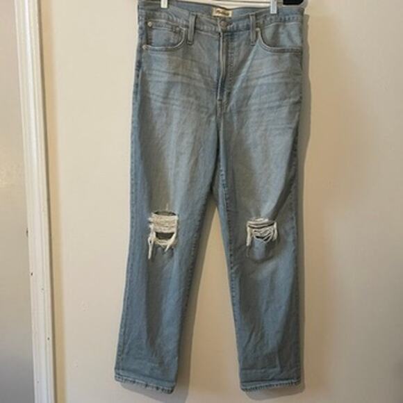 Madewell The Perfect Vintage Straight Jean in Danby Wash: Knee Rip Edition Sz 30 - Picture 2 of 15